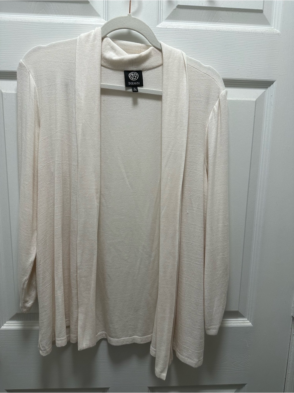 Bobeau Ivory Open Front Cardigan Size L Ruched Sleeve Soft Knit